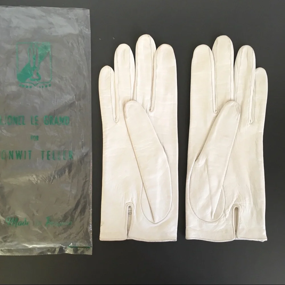 Vintage White Leather Gloves Lionel Le Grand Bonwit Teller Beverly Hills 7 1/2